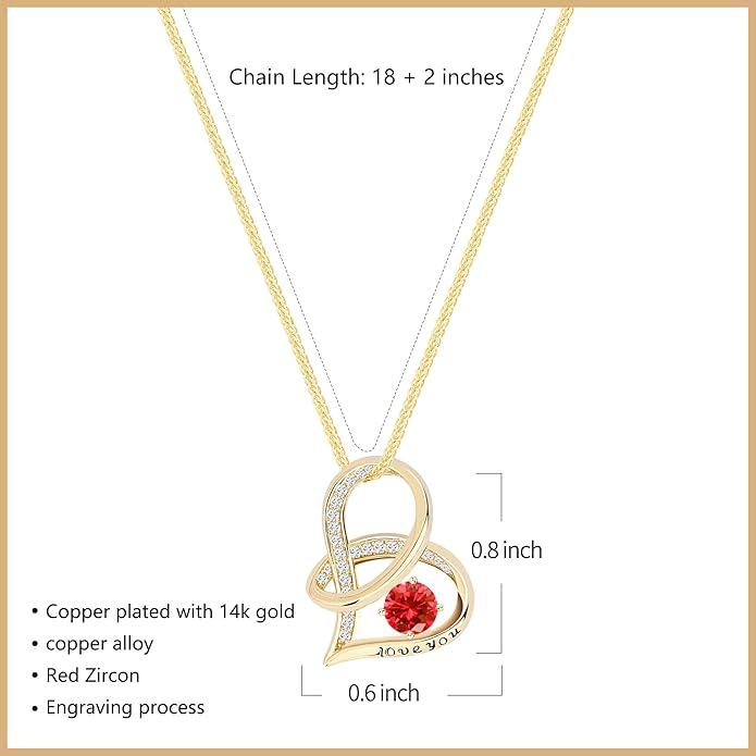 Enduring Hearts Purple Zircon Necklace for Women - 14K Gold Plated Copper Infinity Pendant, Dainty Everyday Jewelry