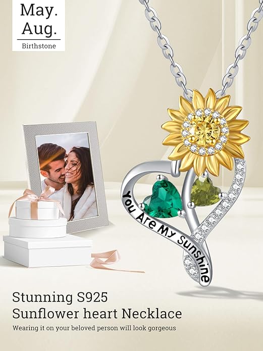 Valentine's Day Gifts for Wife 925 Sterling Silver Double Birthstone Pendant Necklaces I Love You for Always and Forever Necklace Anniversary Birthday Gifts for Wife Girlfriend Mom Her