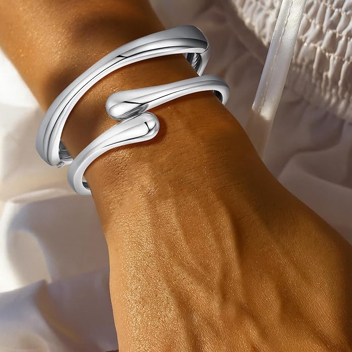 Chunky Gold Bangle Bracelets for Women Trendy 14K Gold Plated Cuff Bracelets Stack, Dainty Bracelet Sets Fashion Jewelry Gift