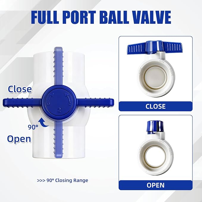 10Pack 1/2" PVC Ball Valve Slip, SCH40 Water Pipe Shut-Off Valve 1/2in - Image 7