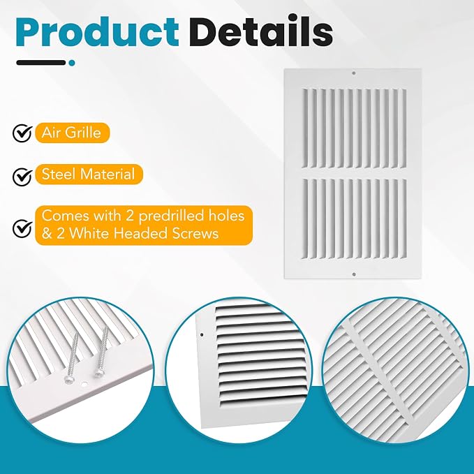 VOISEN Return Air Grille, Fits 10x6 Duct Opening, Steel Return Vent Cover - Image 6