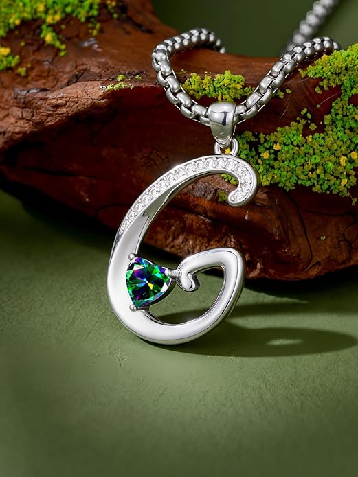 Valentines Day Gifts for Women Alphabet A to Z Initial Birthstone Pendant Necklaces for Women - 18k White Gold Plated Personalized Name Jewelry Valentine Mothers Day Birthday Gifts for Women Her Girlfriend