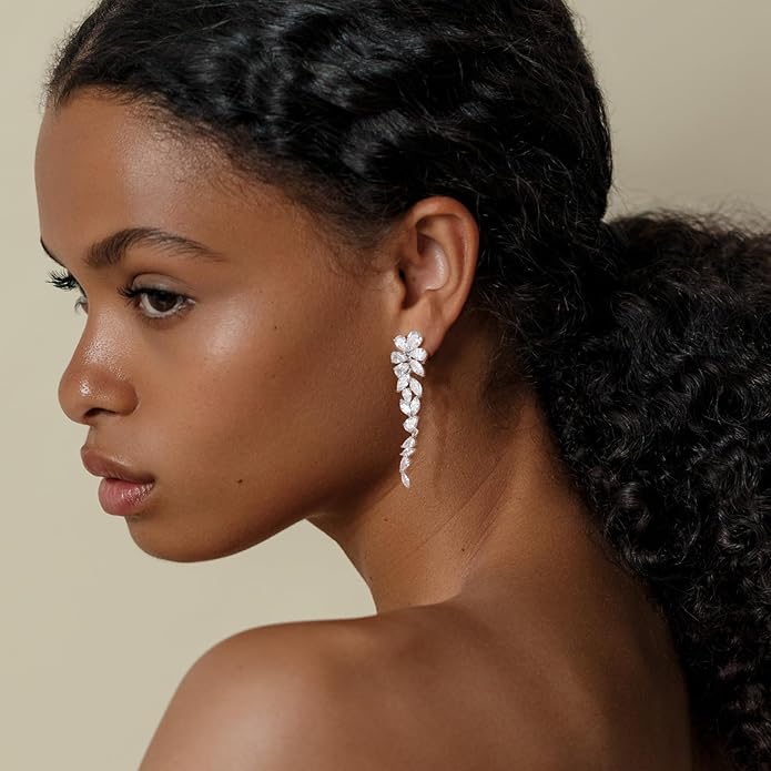 Clip on Earrings for Women 925 Sterling Silver Plated Cubic Zirconia Long Tassel Dangle Drop Earrings Non Pierced Earrings for Women Jewelry Gifts Wedding Party
