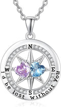 Compass Necklace for Women, Exquisite S925 Valentines Day Anniversary Birthday Gifts for Wife Her Double Birthstone Pendant Jewelry ‘I'd be Lost Without You’