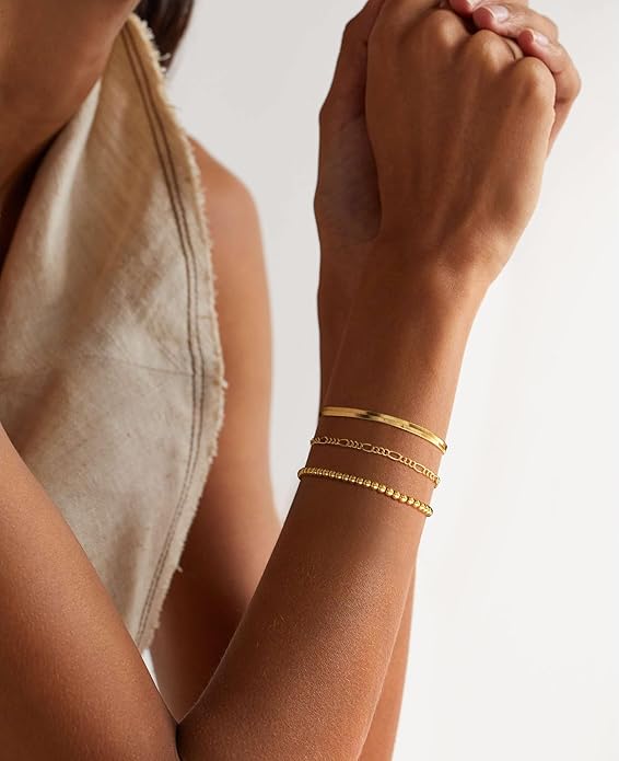 DEARMAY Gold Bracelets for Women Waterproof, 14K Gold Plated Jewelry Sets Trendy Thin Dainty Stackable Cuban Link Paperclip Chain Bracelet Pack Fashion Accessories Gifts for Womens