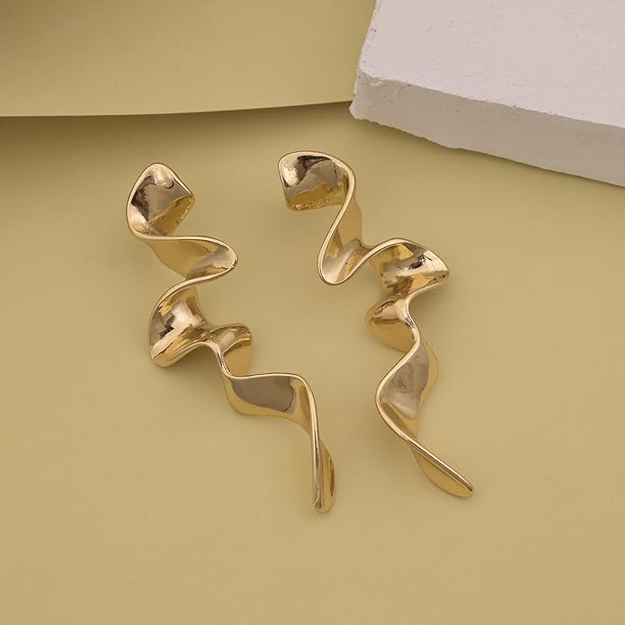 18K Gold Plated Sculptural Earrings Set for Women – Hypoallergenic, Lightweight, Modern Hoop & Drop Styles – 6 Bold Statement Designs – Christmas, Holiday, Thanksgiving Gift, Halloween