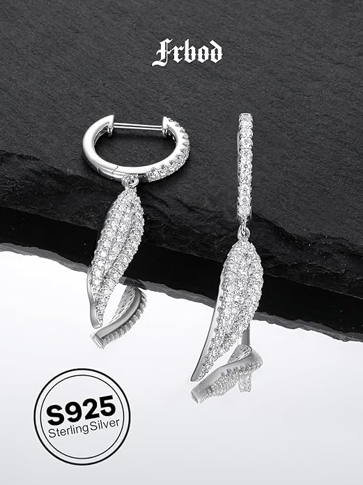 Color-D VVS1 Clarity Moissanite Leaf Angel Wings Dangle Earrings, Solid 925 Sterling Silver with Gold/White Gold Plated, Christmas Birthday Mother's Day Anniversary Earrings for Her