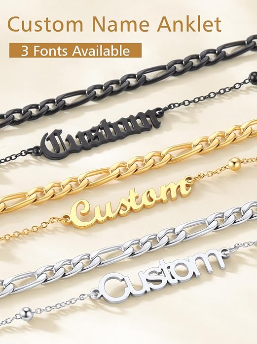 FindChic Custom Ankle Bracelets for Women, Stainless Steel Figaro/Cuban/Wheat/Rope/Herringbone Chain Anklets, Beach Foot Jewelry 8.5''-10.5'' Adjustable & Waterproof, with Gift Box
