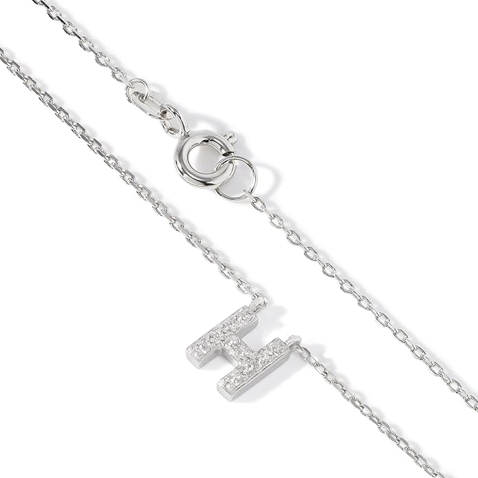 JTV Sterling Silver Initial Necklace for Women, 0.13 CTW White Cubic Zirconia Letter Pendant, Rhodium-Plated, Personalized Monogram Jewelry, Gift Box Included, 18”