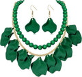 Flower Petal Necklace Earrings Set Layered Statement Beaded Jewelry Set for Women Summer Necklace Earrings