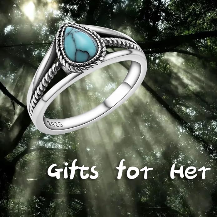 Boho Turquoise Ring for Women Sterling Silver Western Style Statement Ring Bohemian Jewelry Gifts
