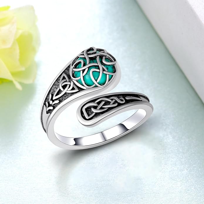 Spoon Rings for Women 925 Sterling Silver Turquoise Spoon Rings Vintage Thumb Rings Jewelry Gifts for Women Men