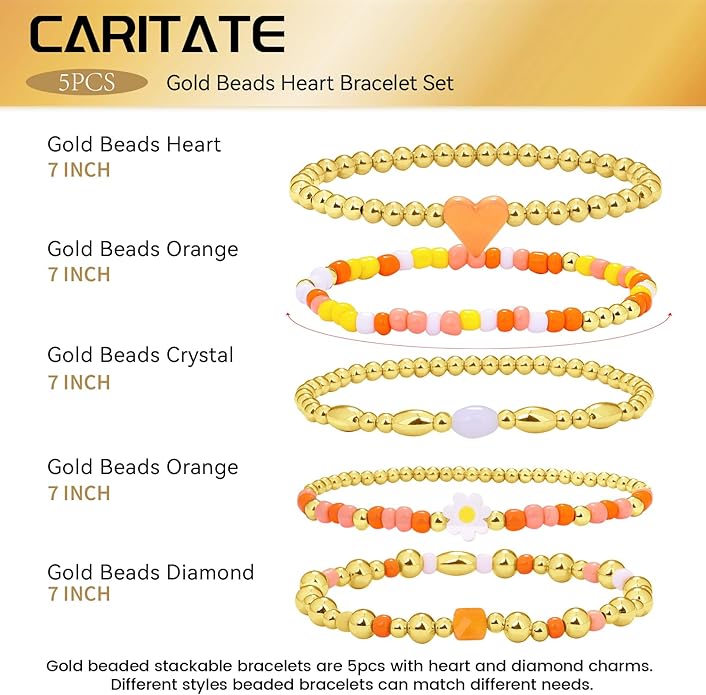 Gold Bracelets for Women Waterproof, 14K Gold Plated Beaded Cross Bracelets Set,Boho Stretch Bracelets Stackable Jewelry for Women Teenage Girls Jewelry Christmas Gifts