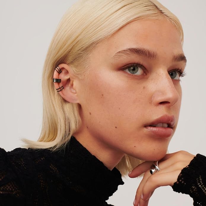 CHIC & ARTSY 925 Sterling Silver Ear Cuffs for Women, Non Piercing Clip On Cartilage Cuffs, Adjustable Fake Conch & Helix Earrings, Gold Plated & Oxidized Various Styles