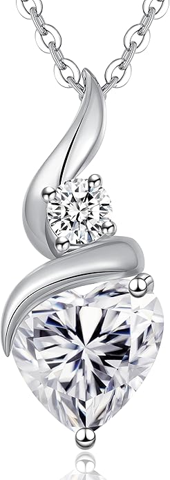 ANDSO Valentine's Day Gift Moissanite Heart Pendant Necklaces for Women, 925 Sterling Silver Necklace with Birthstone, Ideal Anniversary Present or Birthday Jewelry Gifts for Mom Wife Her Girlfriend