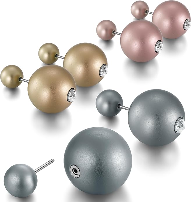 Trendy Stud Earrings Set for Women, 3 Pairs of Ball Earrings, Colorful Replaceable Beads, Gemstone Design, Lightweight Aluminum Alloy, Hypoallergenic Titanium Stainless Steel Stud