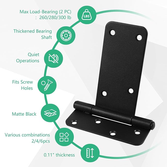 6-inch Gate Hinges, 280Lbs Capacity, Matte Black, 2 Pack Heavy Duty Door Hinge - Image 5