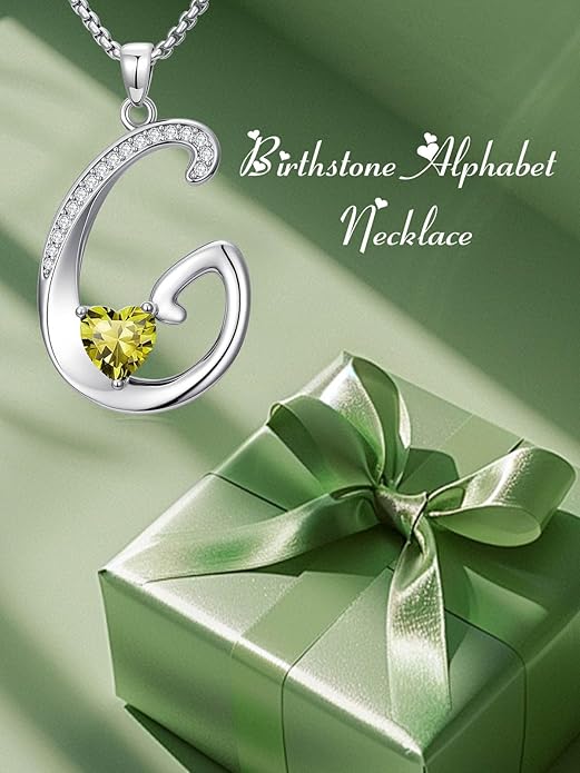 Valentines Day Gifts for Women Alphabet A to Z Initial Birthstone Pendant Necklaces for Women - 18k White Gold Plated Personalized Name Jewelry Valentine Mothers Day Birthday Gifts for Women Her Girlfriend