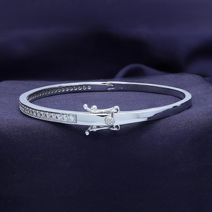 SAVEARTH DIAMONDS 3.3MM Bangle Classic Tennis Bracelet Round Lab Created Moissanite Bracelets for Brides in 18K Gold Plated Jewelry Gift for Her (Available in 6.5" or 7.5")