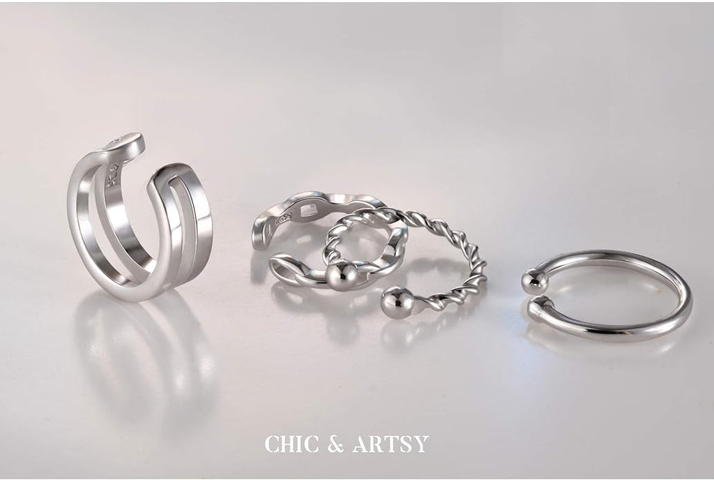 CHIC & ARTSY 925 Sterling Silver Ear Cuffs for Women, Non Piercing Clip On Cartilage Cuffs, Adjustable Fake Conch & Helix Earrings, Gold Plated & Oxidized Various Styles