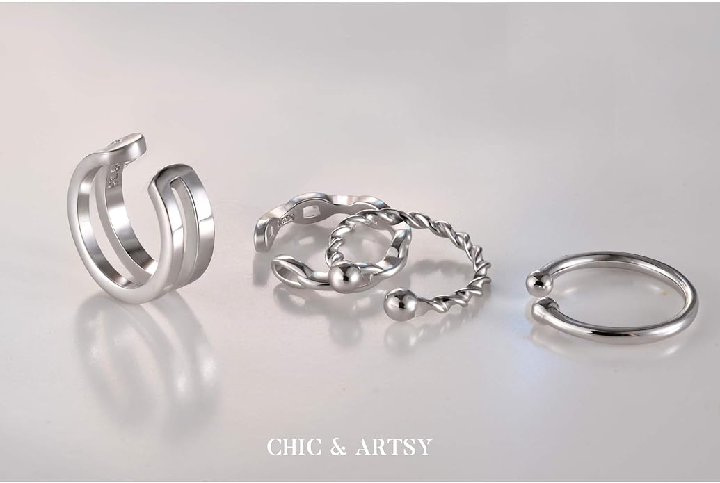CHIC & ARTSY 925 Sterling Silver Ear Cuffs for Women, Non Piercing Clip On Cartilage Cuffs, Adjustable Fake Conch & Helix Earrings, Gold Plated & Oxidized Various Styles