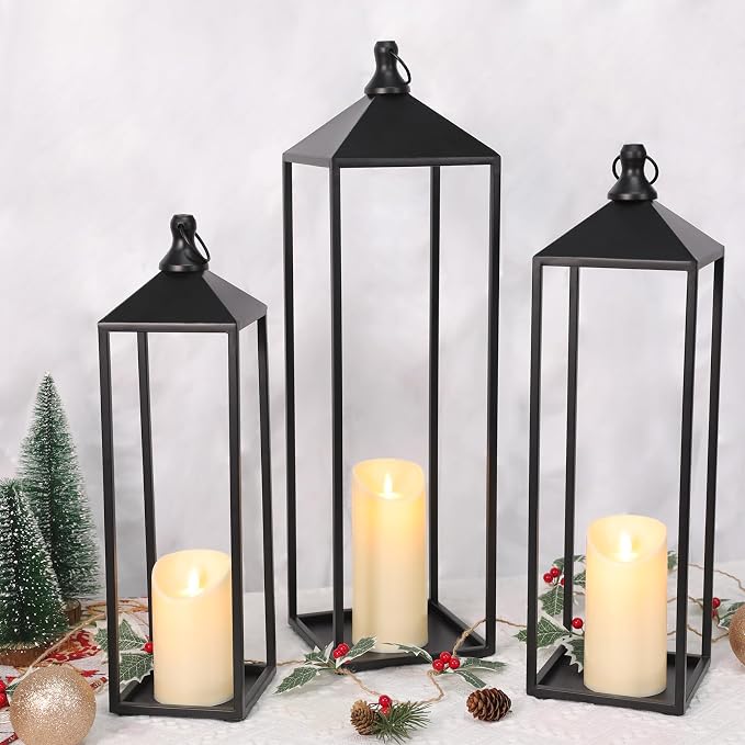 22'' 19'' 17'' Lanterns Decorative Outdoor Indoor, Glass-free Modern Farmhouse - Image 9