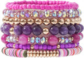 GOOJIDS Surfer Heishi Clay Bead Bracelets for Women Bohemian Stackable Gold Plated Beaded Stretch Bracelets Elastic Layering Friendship Bracelets Set Boho Jewelry
