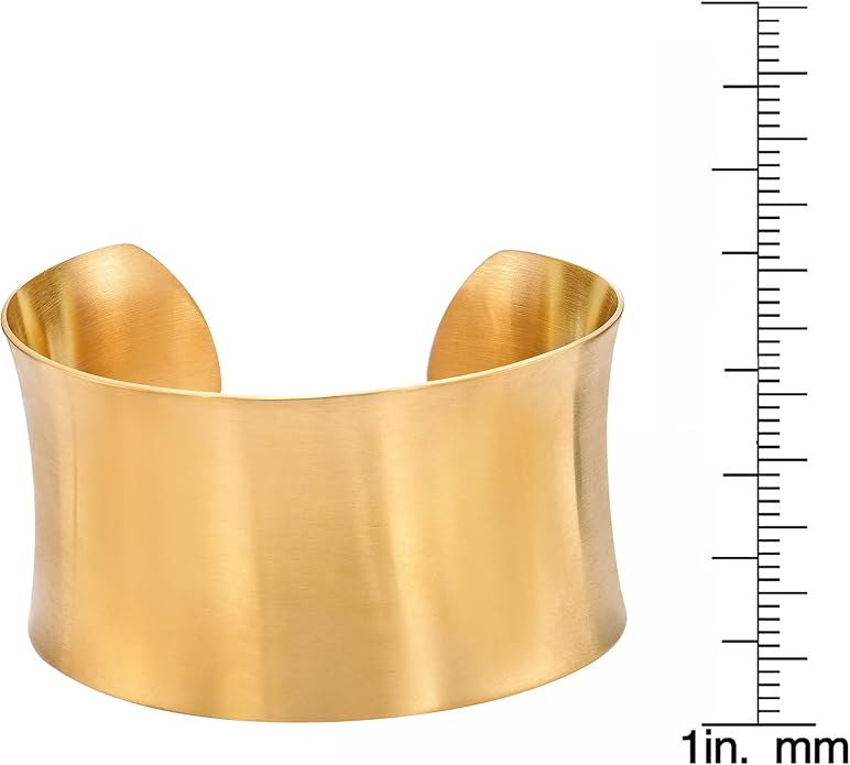 Lavari Jewelers 7 Inches Long Wide Open Cuff Bangle Bracelet for Women I 2.5 Inches in Diameter and 1.5 Inches in Height I Ion Plated Stainless Steel or Satin Finish Bangle for Her I Wide Bracelet