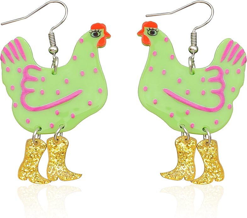 Acrylic Boot Big Chicken Earrings,Funny Colorful Boots Chicken Drop Dangle Earrings,Cock Hen Foot Chicken Earrings for Women Farm Design Lovely Gift