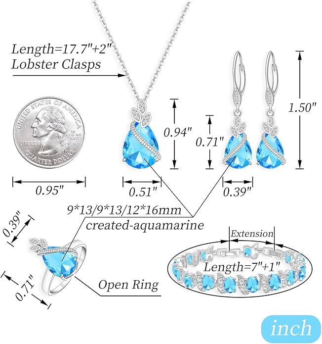 GZWHD Jewelry Set for Women CZ Earrings Necklace Ring Bracelet Set Prom Party Wedding Jewelry Gift for Mother Friend Wife
