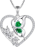 YL Women's Butterfly Necklace 925 Sterling Silver Flower Rose Pendant Birthstone Halo Jewelry