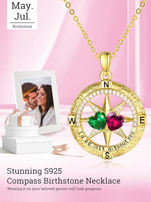 Valentine's Day Gifts for Wife 925 Sterling Silver Double Birthstone Pendant Necklaces I Love You for Always and Forever Necklace Anniversary Birthday Gifts for Wife Girlfriend Mom Her
