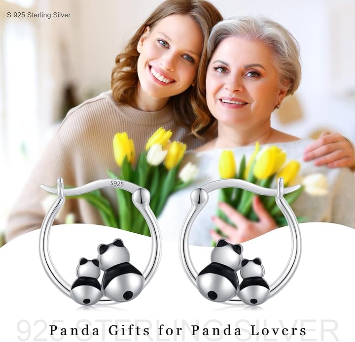 JUSTKIDSTOY Hypoallergenic Panda/Unicorn/Hummingbird/Dolphin Hoop Earrings for Women 925 Sterling Silver Animal Huggie Hoop Earrings Jewelry Gifts for Sensitive Ears