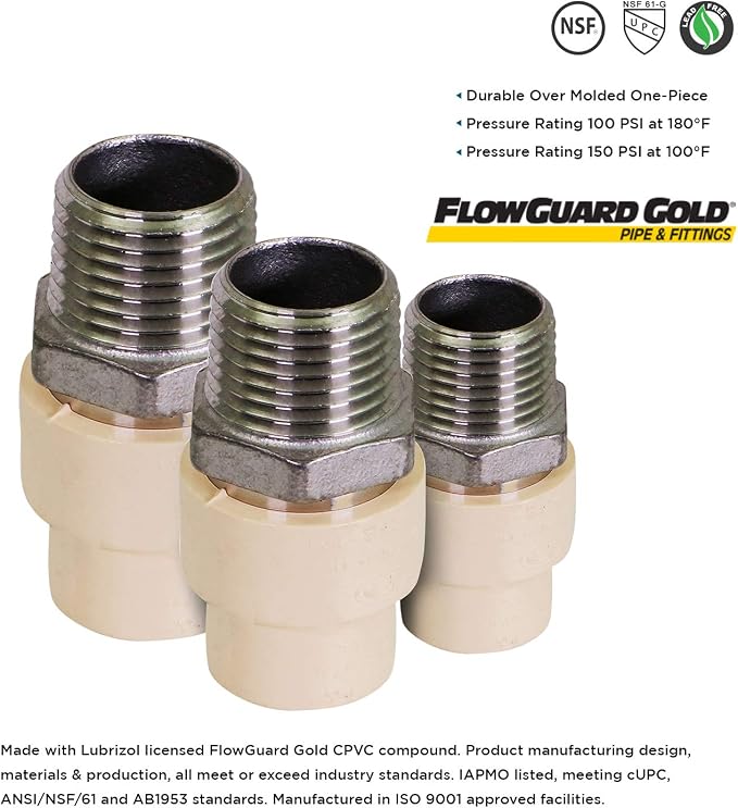 Midline Valve TTDQN012-OM-5 Male x CPVC Adapter Transition Pipe Fitting; - Image 3