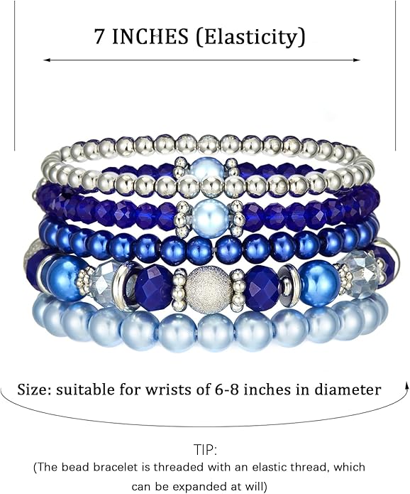 Noessla Beaded Pearl Stretch Bracelet Silver Stackable Crystal Beads Bracelets Trendy Costume Jewelry Mothers Day Gifts for Women