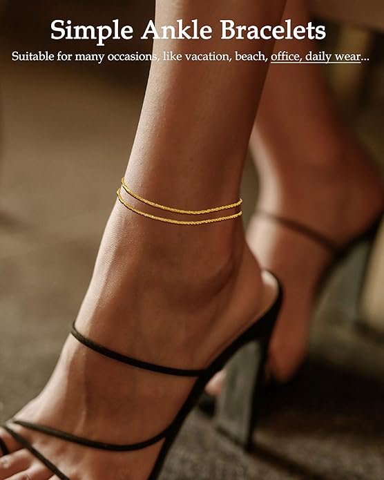 FUNEIA Gold Silver Ankle Bracelets for Women Waterproof 14K Gold Plated Anklets for Women Non Tarnish Dainty Layered Beaded Heart Anklet Set Summer Beach Foot Chain Jewelry Gifts Trendy Stuff