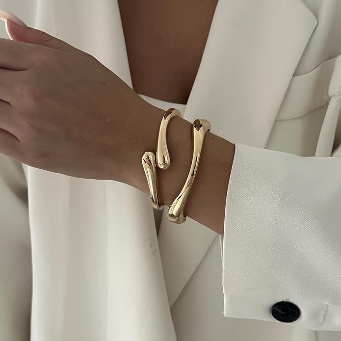 Chunky Gold Bangles Bracelets for Women Gold Cuff Bracelet Set Waterproof Non Tarnish Stack Bracelet for Women Gifts