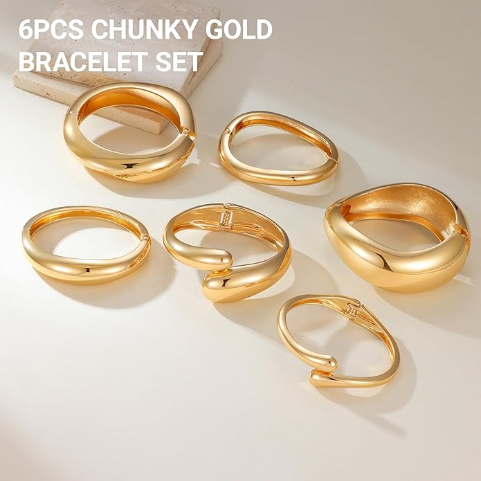 Chunky Gold Bangle Bracelets for Women, Premium Zamak 3 Alloy with 14K PVD Vacuum-Ion Plating & Electrophoretic Finish, Ideal for Parties, Weddings, Christmas & Valentine’s Day Gifts