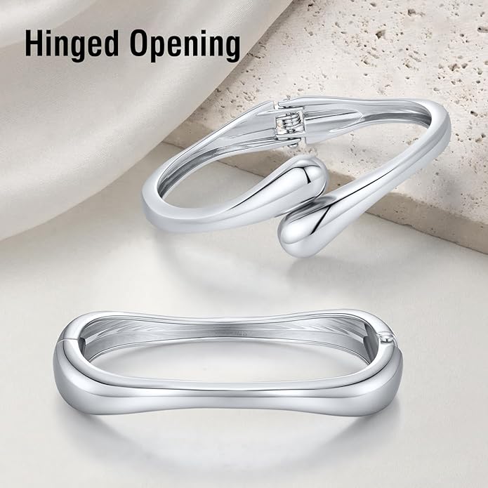 Chunky Gold Bangle Bracelets for Women Trendy 14K Gold Plated Cuff Bracelets Stack, Dainty Bracelet Sets Fashion Jewelry Gift