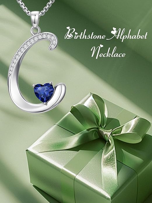 Valentines Day Gifts for Women Alphabet A to Z Initial Birthstone Pendant Necklaces for Women - 18k White Gold Plated Personalized Name Jewelry Valentine Mothers Day Birthday Gifts for Women Her Girlfriend