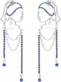 Unique Abstract Face Art | Dangle Statement Long Earrings for Women | Rhinestone Tassel Handmade Chandelier Earrings