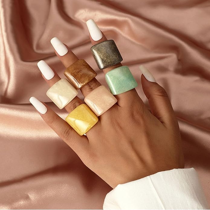 Multicolor Resin Chunky Rings for Women,Acrylic Plastic Rin Knuckle Finger Cute Trendy Aesthetic Y2k Statement Ring Vintage Simple Geometric Rings Jewelry