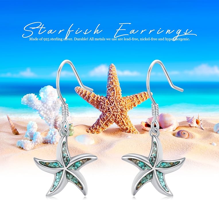 Ocean Earrings 925 Sterling Silver Turquoise Sea Animal Dangle Drop Earrings Beach Themed Jewelry Gifts for Women Girls