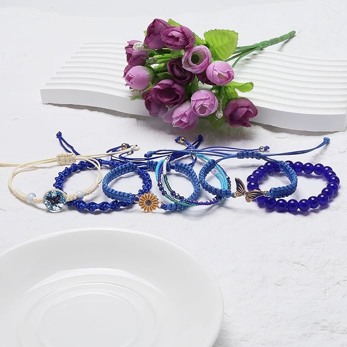 DS 6PCS String beads Charm Bracelets for Teen Girls Handmade Braided Rope Butterfly daisies Eternal flower Boho Surfer Bracelet for women Adjustable friendship Stretch birthday jewelry Gift Friends