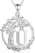 FANCIME Tree of life Initial necklaces for women, Sterling Silver Tree Jewelry Simulated Diamond Letter Pendant Cubic Zirconia CZ Personalized Birthday Mothers Day Gifts for Mom Wife Her