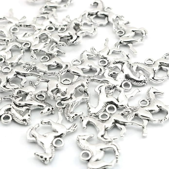 50pcs Horse Charms Pendants Alloy DIY Bracelet Necklace Jewelry Making Craft Accessories 20x15mm (Antique Silver)