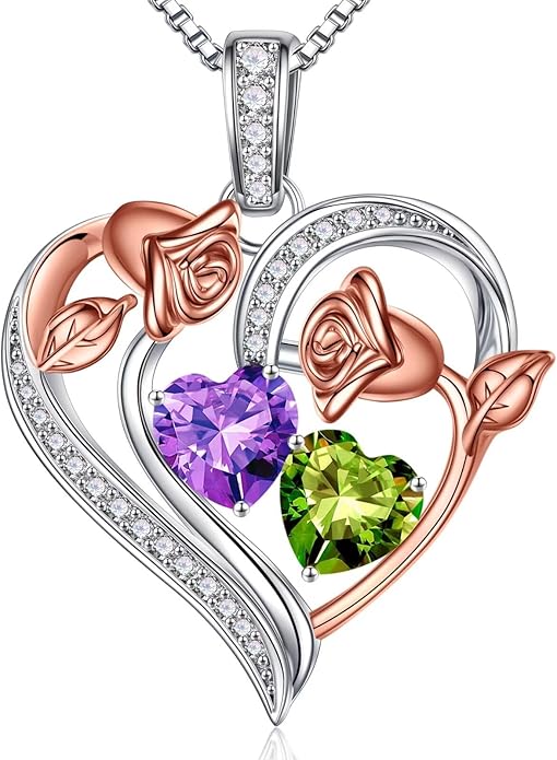 Iefil Valentines Day Gifts for Her - 925 Sterling Silver Rose Heart Necklace, Birthstone Jewelry, Anniversary Birthday Gifts for Wife Girlfriend Mom Daughter