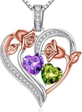 Iefil Valentines Day Gifts for Her - 925 Sterling Silver Rose Heart Necklace, Birthstone Jewelry, Anniversary Birthday Gifts for Wife Girlfriend Mom Daughter