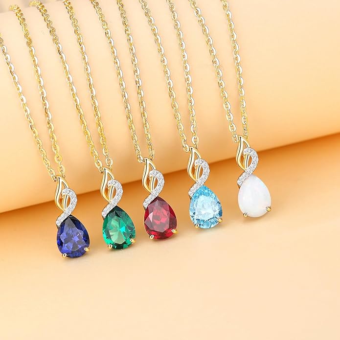 FANCIME Garnet Necklace 14K Solid Yellow Gold Teardrop Pendant with Diamond January Birthstone Necklace Jewelry Gifts for Mom Women