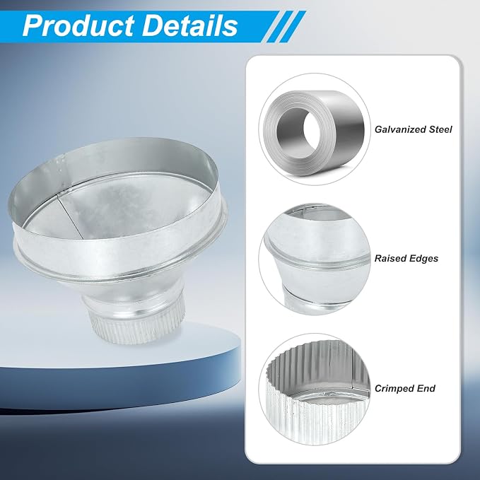 PATIKIL 8 Inch to 4 Inch Duct Reducer, Galvanized Steel Round Air Duct Reducer - Image 3